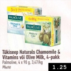 Tükiseep Naturals Chamomile & Vitamins või Olive Milk, 4-pakk