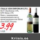 Itaalia vein Emporium KGT Chardonnay, KPN Shiraz