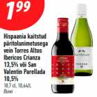 Hispaania kaitstud
päritolunimetusega
vein Torres Altos
Ibericos Crianza
13,5% või San
Valentin Parellada
10,5%