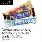 Šokolaad Snickers, Twix, Bounty
