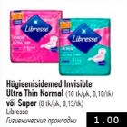 Hügieenisidemed Invisible Ultra Thin Normal (10 tk/pk) või Super (8 tk/pk)