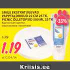 Allahindlus - SMILE EKSTRATUGEVAD 
PAPPTALDRIKUD 22 CM 25 TK,
PICNIC ÕLLETOPSID 500 ML 25 TK