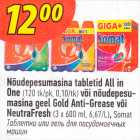 Nõudepesumasina tabletid All in One (120 tk/pk) või nõudepesumasina geel Gold Anti-Grease või NeutraFresh (3 x 600 ml) 