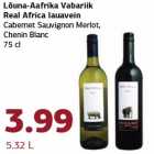 Allahindlus - Lõuna-Aafrika Vabariik
Real Africa lauavein
Cabernet Sauvignon Merlot,
Chenin Blanc
