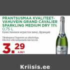 Allahindlus - PRANTSUSMAA KVALITEETVAHUVEIN
GRAND CAVALIER
SPARKLING MEDIUM DRY 11%
0,75 L