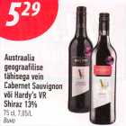 Allahindlus - Austraalia
geograafilise
tähisega vein
Cabernet Sauvignon
või Hardy’s VR
Shiraz 13%