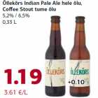 Allahindlus - Õllekõrs Indian Pale Ale hele õlu,
Coffee Stout tume õlu