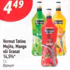 Allahindlus - Vermut Totino
Mojito, Mango
või Granat
14,5%*
1 L