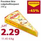 Allahindlus - President Brie
valgehallitusjuust
200 g