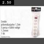 Allahindlus - Smile pikendusjuhe 1,5m 5 pesa+lüliti valge 1,5 mm