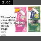 Allahindlus - Wilkinson Sword raseerijad Extra 3 Sensitive või Lady Extra 3 Beauty 4 tk/pk