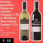 Allahindlus - Austraalia
geograafilise
tähisega vein
Lindemans
Chardonnay 11,5%
või WM Release
Shiraz Cabernet
Sauvignon 13,5%