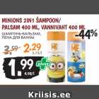 Allahindlus - MINIONS 2IN1 ŠAMPOON/
PALSAM 400 ML, VANNIVAHT 400 ML
