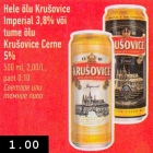 Hele õlu Krušovice Imperial 3,8% või tume õlu Krušovice Carne