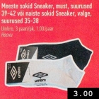 Meeste sokid Sneaker, must, suurused
39-42 või naiste sokid Sneaker, valge,
suurused 35-38