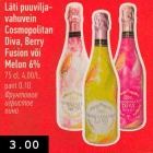 Allahindlus - Läti puuviljavahuvein

Cosmopolitan
Diva, Berry
Fusion või
Melon 6%
75 cl, 4,00/L,
pant 0,10