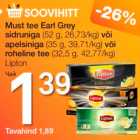 Must tee Eari Grey sidruni (52 g) või apelsiniga(35 g) või roheline tee (32,5 g)