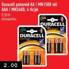 Allahindlus - Durasell patareid AA/MN1500 või AAA/MN2400, 4 tk/pk