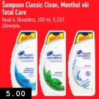 Šampoon Classic Clean, Menthol või Total Care