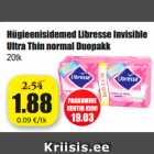 Allahindlus - Hügieenisidemed Libresse Invisible
Ultra Thin normal Duopakk
20tk