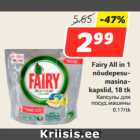 Allahindlus - Fairy All in 1
nõudepesumasinakapslid,
18 tk