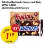 Allahindlus - Šokolaadibatoonike Snickers või Twix, 200 g, 4 pakk