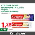 Allahindlus - COLGATE TOTAL
HAMBAPASTA 100 ml