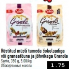 Röstitud müsli tumada šokolaadiga või granaatõuna ja jõhvikaga Granola