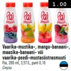 Vaarika-mustika-, mango-banaani-, maasika-banaani- või vaarika-peedi-mustasõstrasmuuti