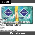 Allahindlus - Libresse hügieenisidemed Invisible Ultra Thin Super Duopakk,16 tk/pk