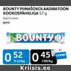 BOUNTY PIIMAŠOKOLAADIBATOON KOOKOSPÄHKLIGA 57 G