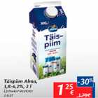 Allahindlus - Täispiim Alma, 3,8-4,2%, 2 l