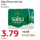 Saku Pilsner hele õlu 4,2% 6 x 0,5 L