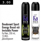 Deodorant Sport Energy Boost või Invisible Power