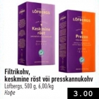 Filtrikohv, keskmine röst või presskannukohv