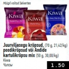 Juurviljasegu krõpsud, (70 g) peedikrõpsud või Andide kartulikrõpsu mix (50 g)