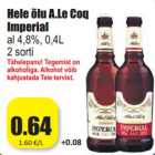 Allahindlus - Hele õlu A.Le Coq
Imperial
al 4,8%, 0,4L
2 sorti