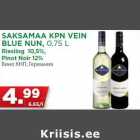 Allahindlus - SAKSAMAA KPN VEIN
BLUE NUN, 0,75 L
Riesling 10,5%,
Pinot Noir 12%