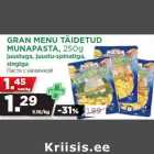 Allahindlus - GRAN MENU TÄIDETUD
MUNAPASTA, 250g
juustuga, juustu-spinatiga,
singiga