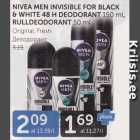 Allahindlus - NIVEA MEN INVISIBLE FOR BLACK & WHITE 48 H DEODORANT 150 ML, RULLDEODORANT 50 ML