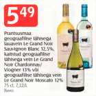 Prantsusmaa
geograafilise tähisega lauavein Le Grand Noir Sauvignon Blanc 12,5%, kaitstud geograafilise tähisega vein Le Grand
Noir Chardonnay/
Viogner 13% või geograafilise tähisega vein Le Grand Noir Moscato 12%
75 cl, 7,32/L