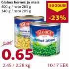 Allahindlus - Globus hernes ja mais 400 g / neto 265 g, 340 g / neto 285 g