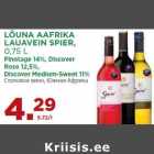 LÕUNA AAFRIKA
LAUAVEIN SPIER,
0,75 L
Pinotage 14%, Discover
Rose 12,5%,
Discover Medium-Sweet 11%