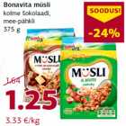 Allahindlus - Bonavita müsli
kolme šokolaadi,
mee-pähkli
375 g