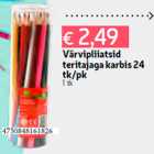 Värvipliiatsid
teritajaga karbis 24
tk/pk
1 tk