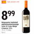 Hispaania kaitstud päritolunimetusega vein EI Coto Rioja Crianza