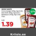 Allahindlus - HEINZ KASTE Curry-mango 225g /kg 6.18/, Hot Chilli 245g /kg 5.67/, Barbeque 250g /kg 5.56/ 