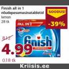 Allahindlus - Finish all in 1
nõudepesumasinatabletid
lemon
28 tk