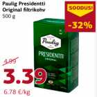 Allahindlus - Paulig Presidentti
Original filtrikohv
500 g