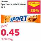 Allahindlus - Cloetta
Sportlunch vahvlibatoon
50 g